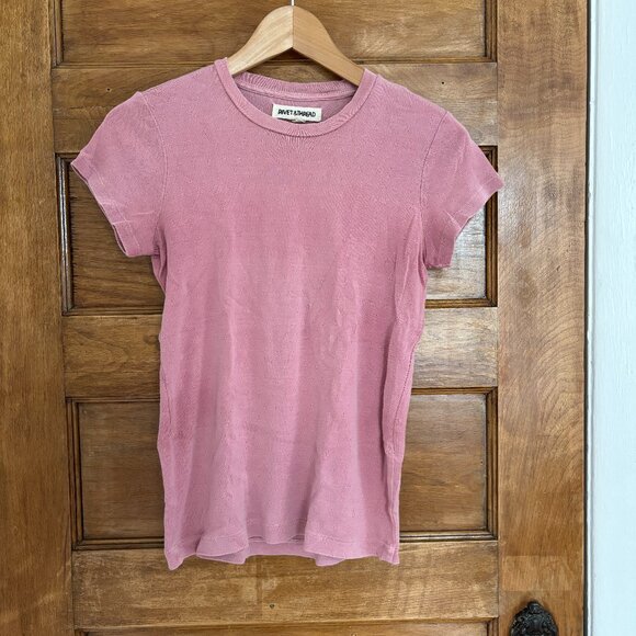 Madewell Rivet & Thread Pointelle Vintage Shrunken Tee in Pink - XXS - Picture 1 of 7